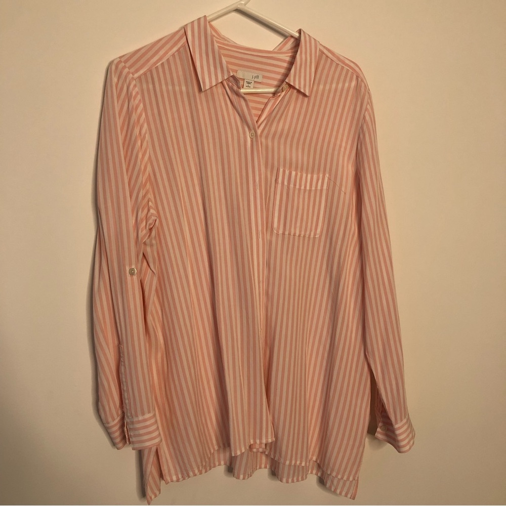 J Jill Pink and White Button Down Shirt Size Large Petite - Picture 4 of 10